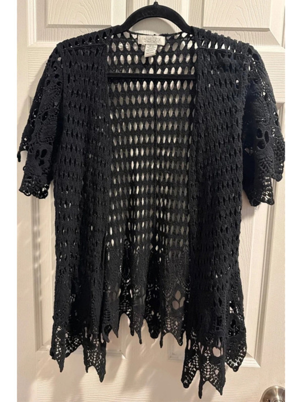 Rachel Zoe Black Crochet Open Front Cardigan Kimono One Size